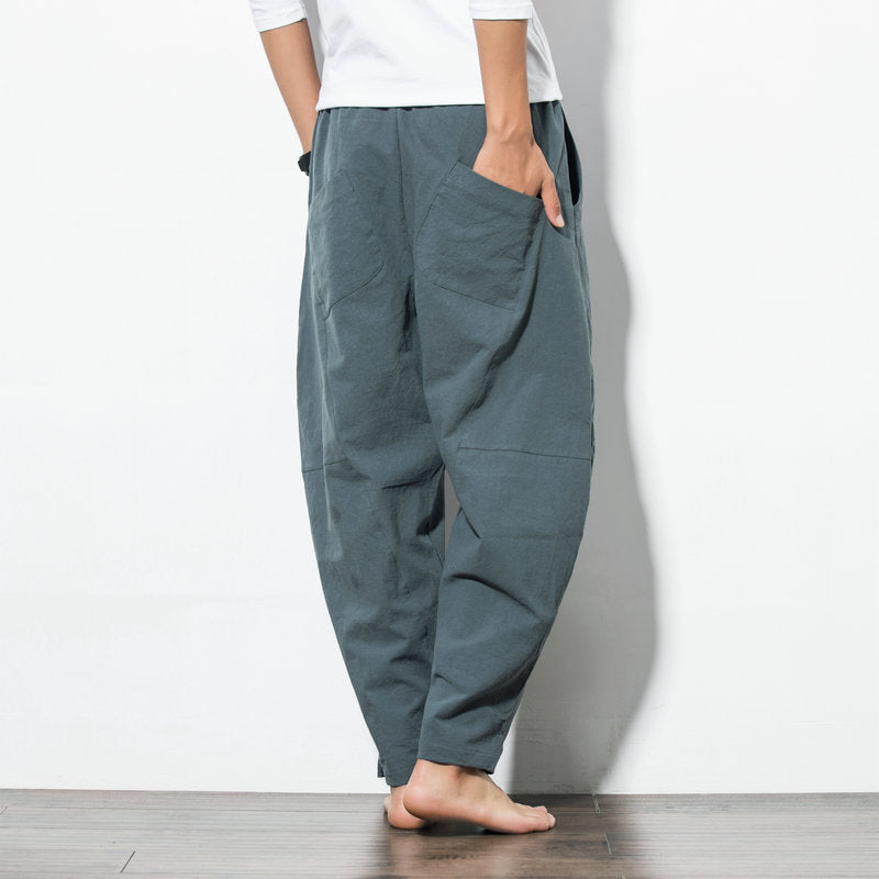 Imitación de pantalones casuales sueltos de lino