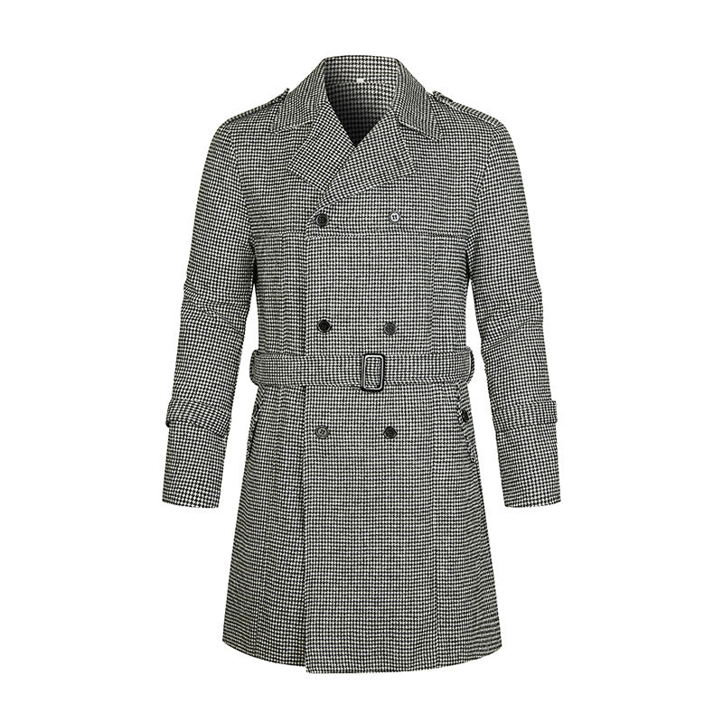 Striped Double-breasted Mid-length Trench Coat