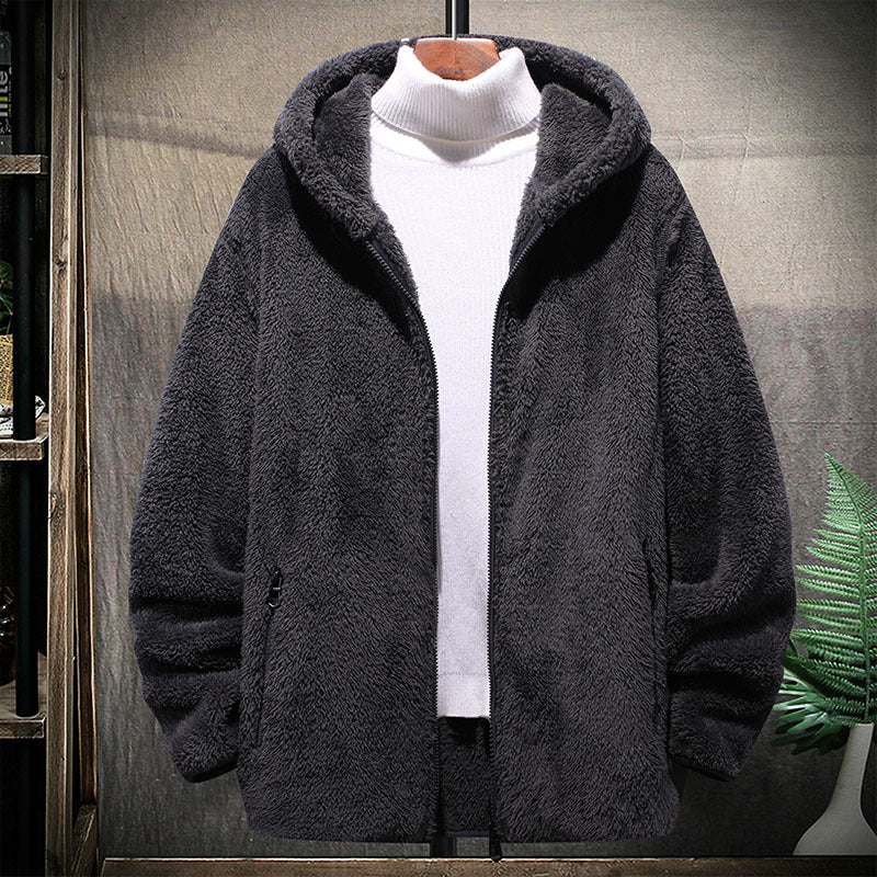 Men's Casual Grain Fashion Fleece Hooded Jacket