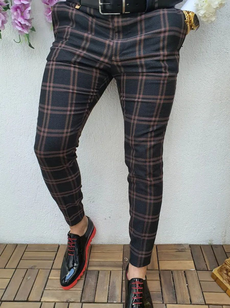 Men's Casual Trousers Plaid Ninth Pants