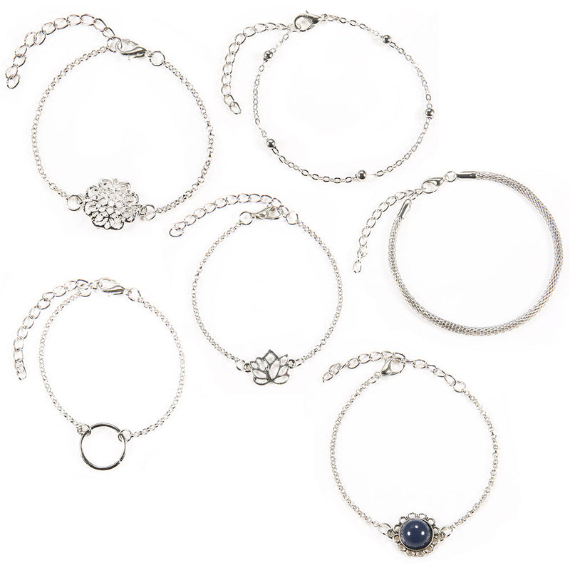 6 lotus, leaf round, stone, flower, beads Chain Trendy Fashion Bracelet Set