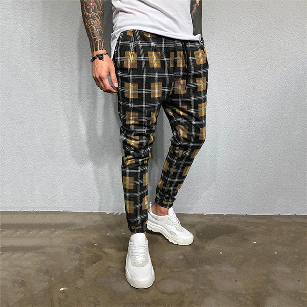 Men's leisure printed Plaid trousers