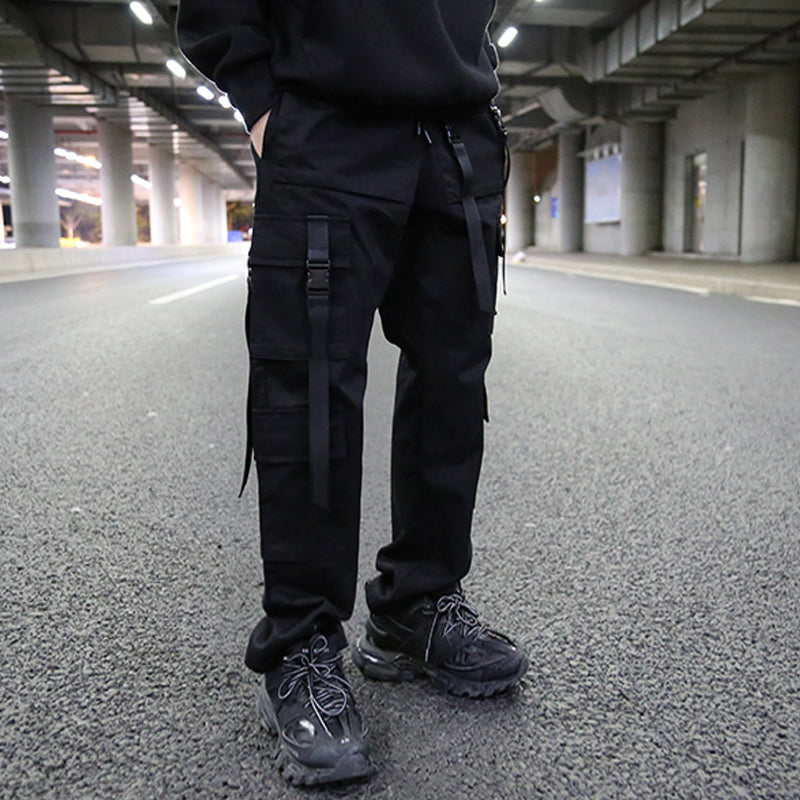 Multi-pocket streamer straight leg pants