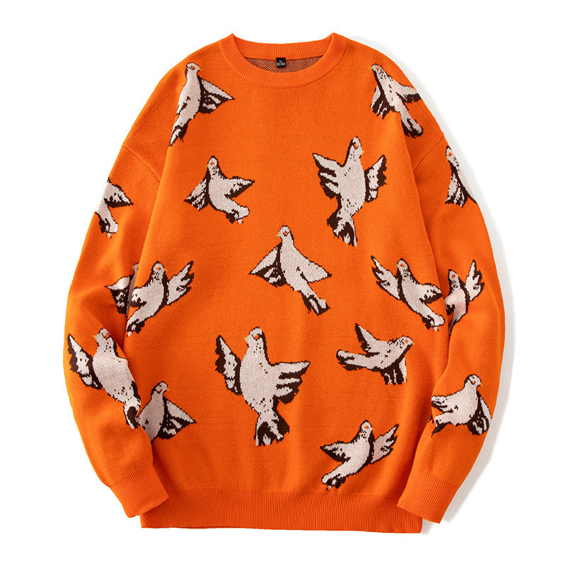 Men's Loose Dove Jacquard Knitted Pullover Sweater