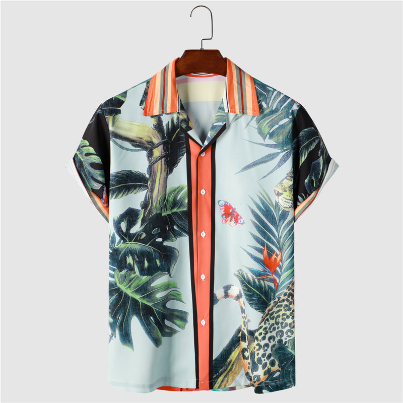 Summer Clothing Men's Casual Shirt Giraffe Printed