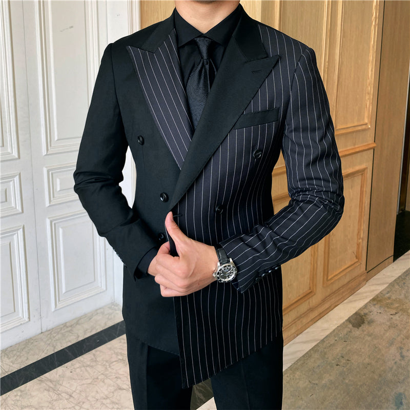 British Striped Double Breasted Suit Blazer Men