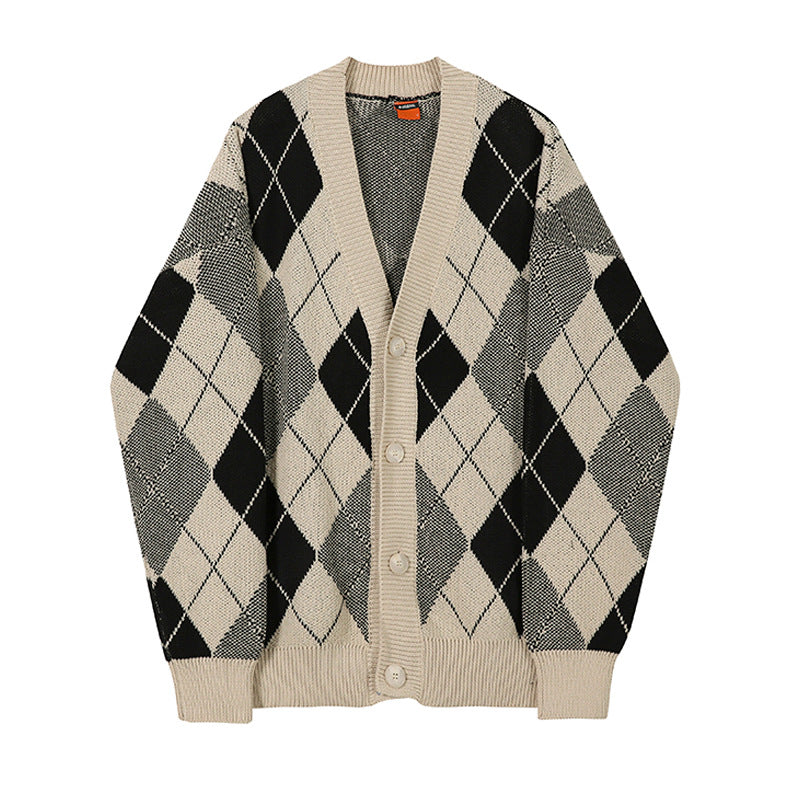 Classic Diamond V-Neck Knit Cardigan jacket