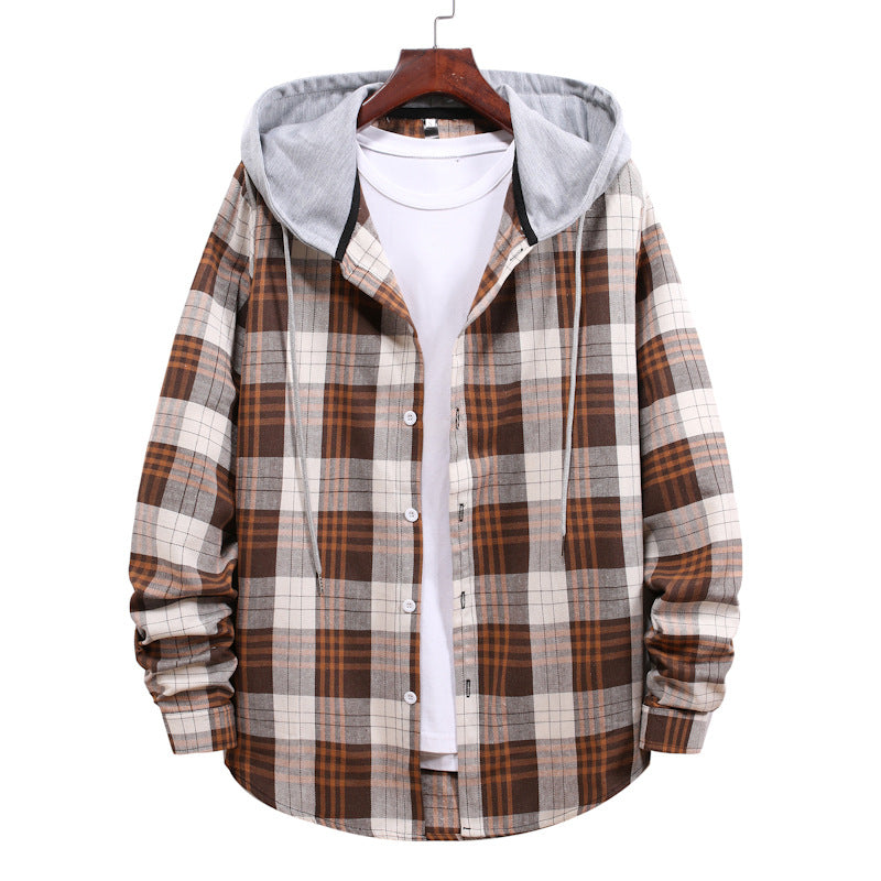 camisa a cuadros chaqueta con capucha de otoño para hombre