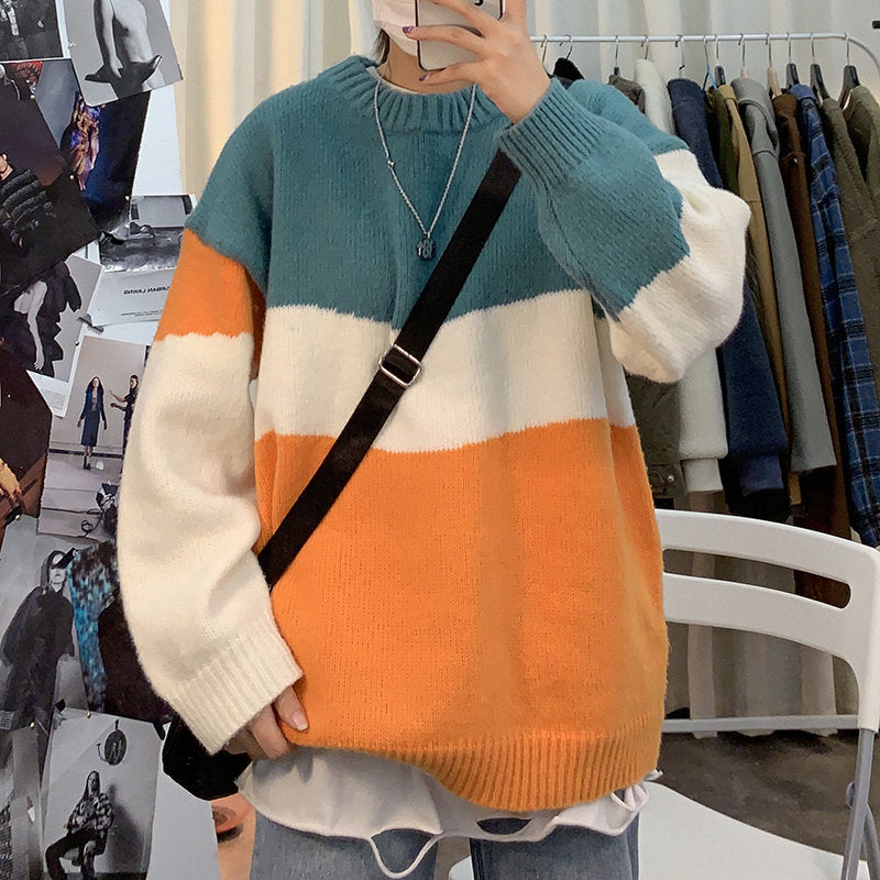 Men's Striped Sweater Men's Loose-fitting Sweater