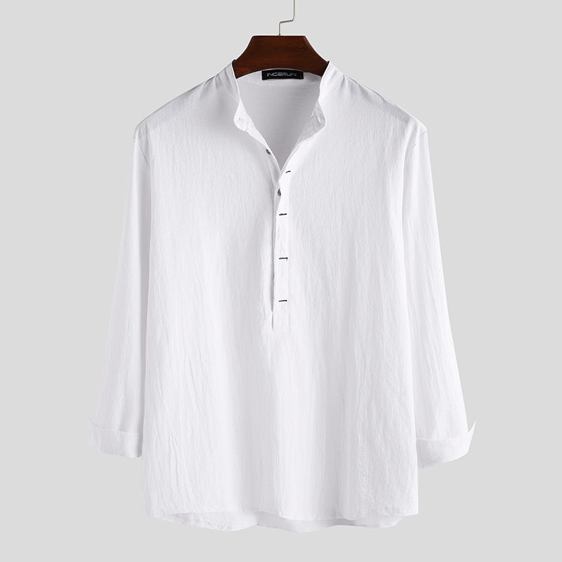 Camisa de manga larga de algodón y lino Door Tube Jujube