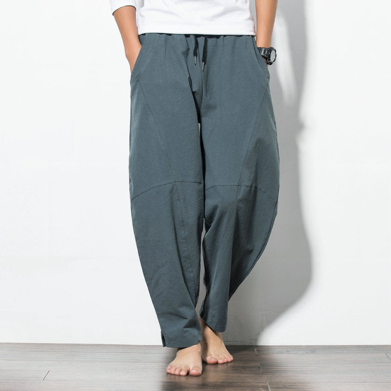 Imitación de pantalones casuales sueltos de lino