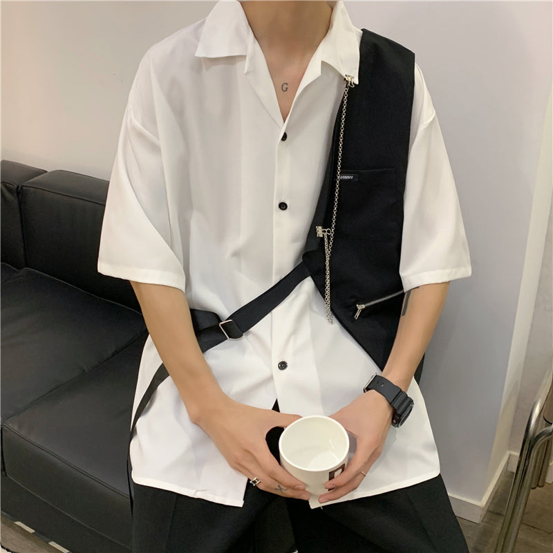 Camisa de diseño blanco Chaleco de hombre Costura Personalidad Contraste Camisa de color