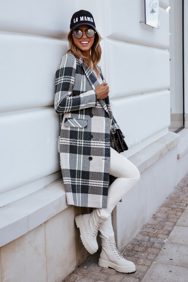 European And American Plaid Woolen Coat