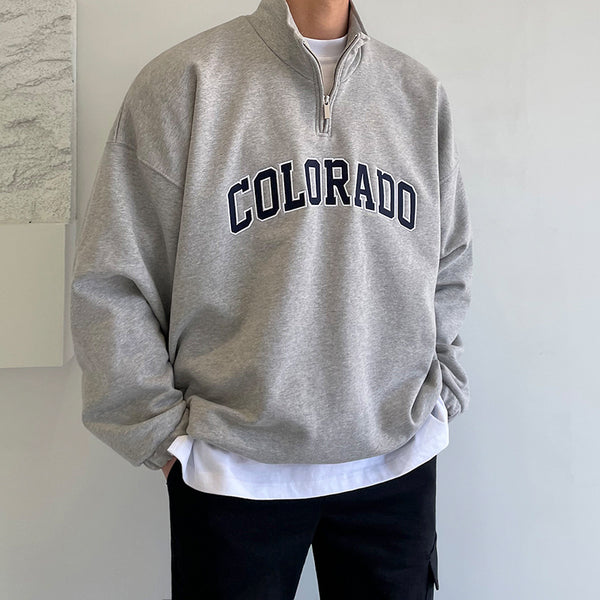 Men's Half Letter Print Coat Turtleneck Sweater