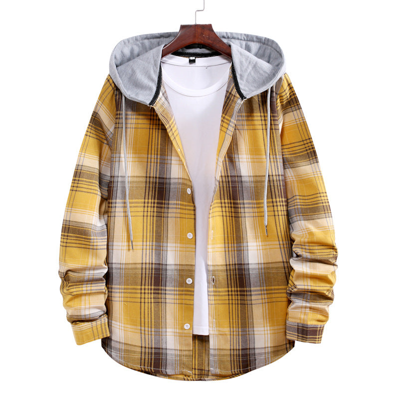 camisa a cuadros chaqueta con capucha de otoño para hombre