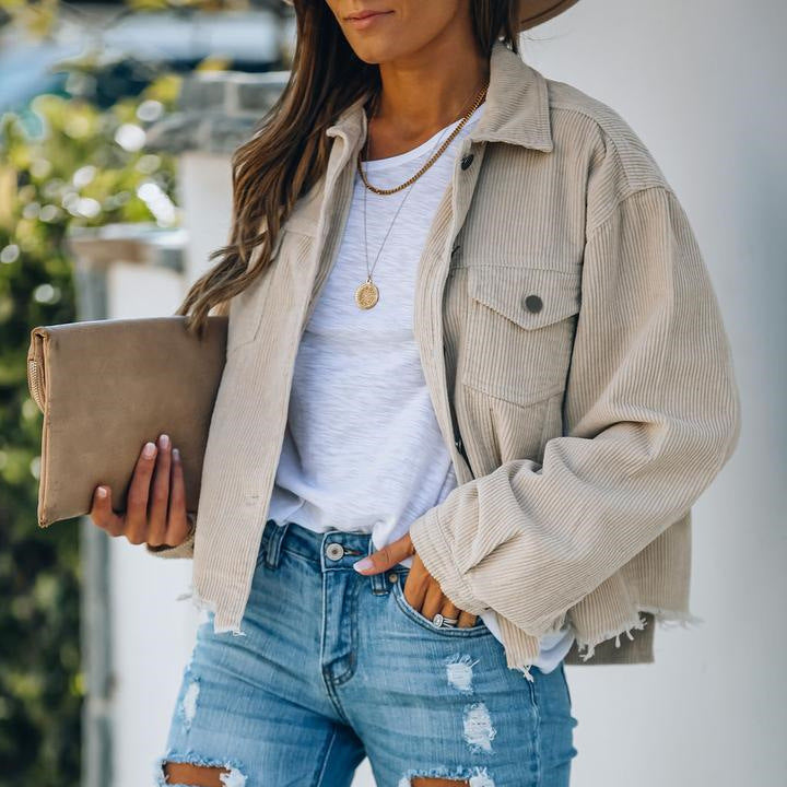 Chaqueta camisera vaquera de manga larga para mujer