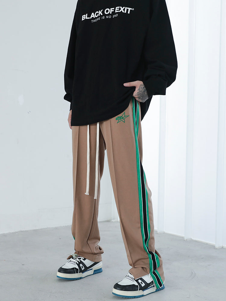 Contrasting Color Webbing String Split Straight-leg Sweatpants