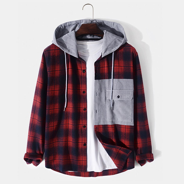 Casual Men's Plaid Hooded Long Sleeve Jacket