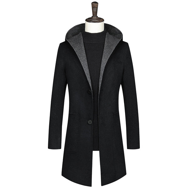 hooded wool trench coat