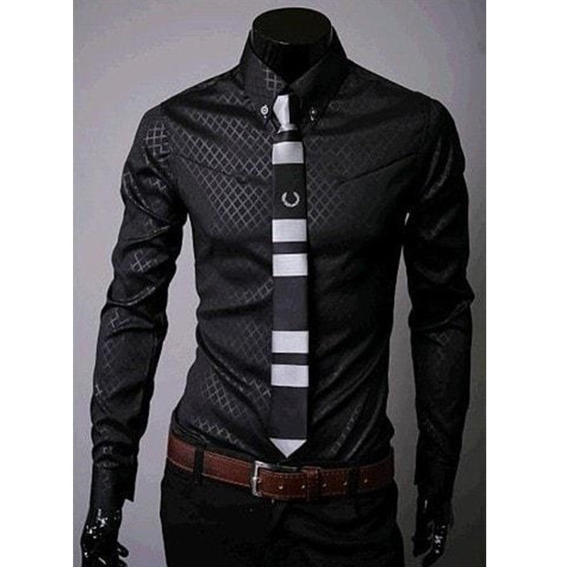 Fitted Shirts For Men Designer Plaid Stripes Pattern