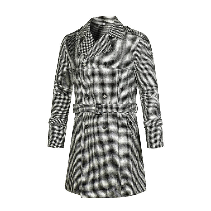 Men's Trench Coat Striped Double-breasted Mid-length