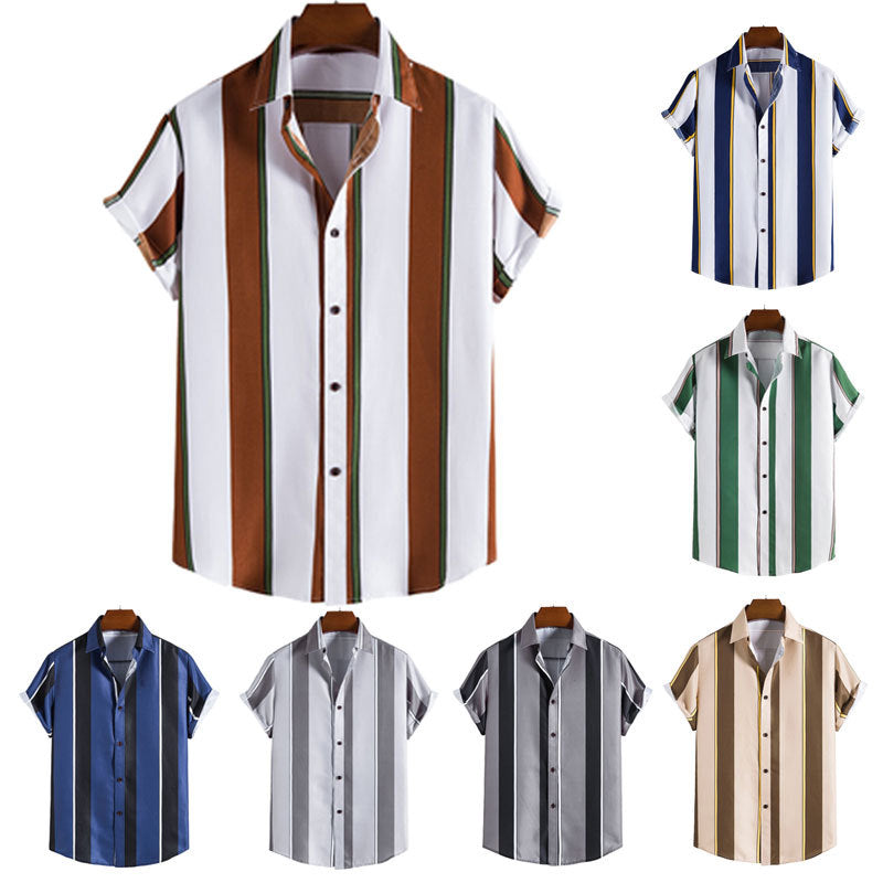 Camisa casual de manga corta a rayas para hombre nueva