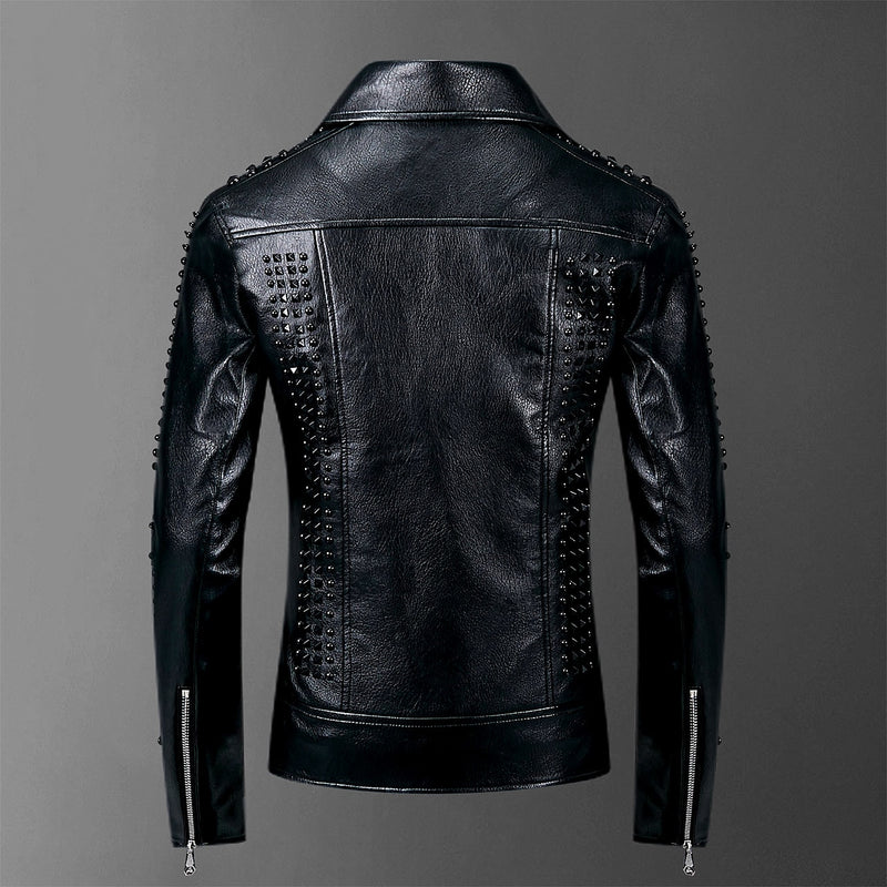 Men's rivet suit collar motorcycle leather jacket