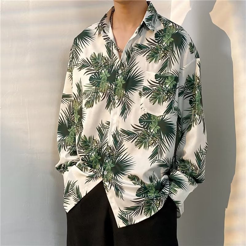 Camisa casual floral de manga larga para hombre.