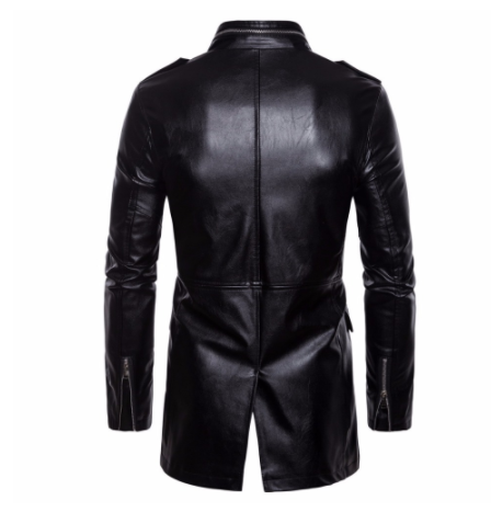 Large size stand-up collar men's leather jacket