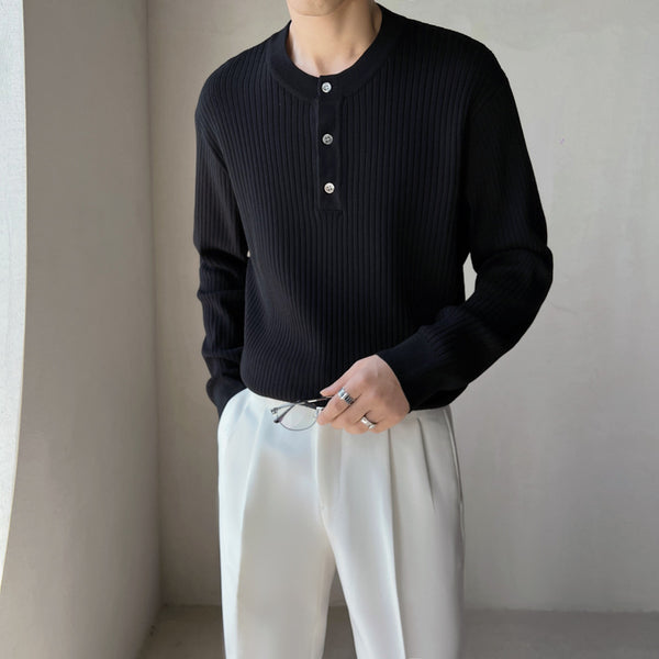Men's Casual Bottoming Sweater Retro Buckle Round Neck