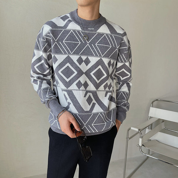 Light Ripening Wind Men's Geometric Jacquard Sweater