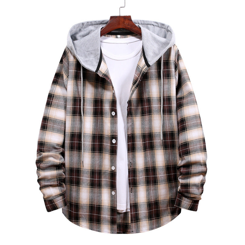 camisa a cuadros chaqueta con capucha de otoño para hombre