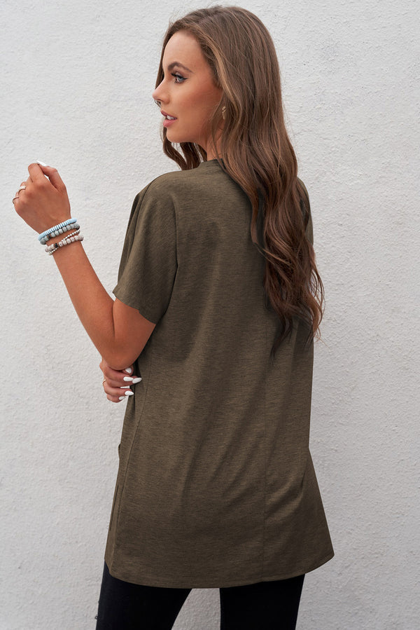 Short Sleeve Round Neck Tee Shirt with Pockets