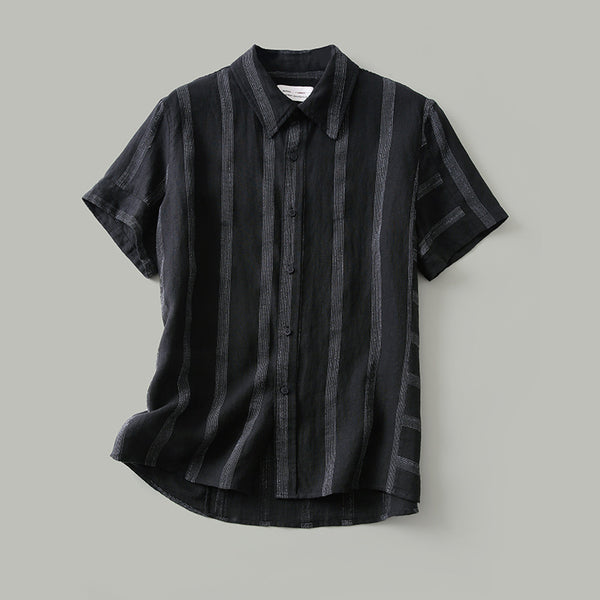 Camisa de manga corta de lino transpirable informal con solapa retro