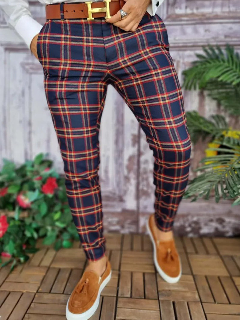 Autumn Men's Plaid Print Casual Fashion Suit Pants