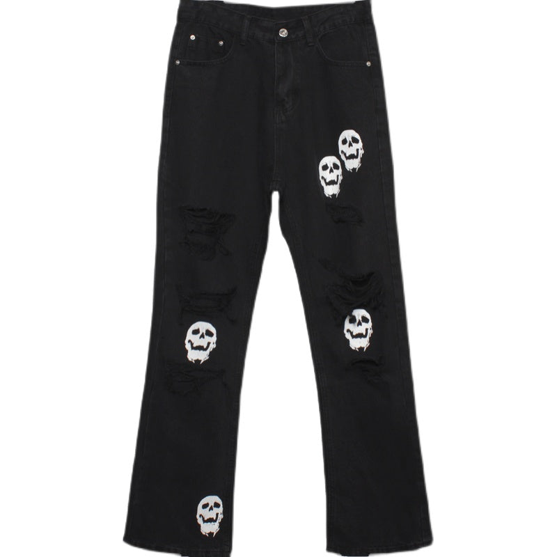 Skull And Crossbones Distressed Jeans Men