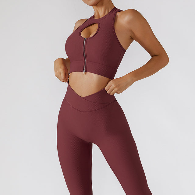 Conjunto de gimnasio con cremallera, ropa deportiva para mujer, deportes