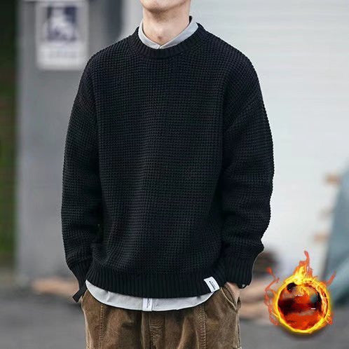 Men's Heavy Knit Loose Solid Color Casual Sweater