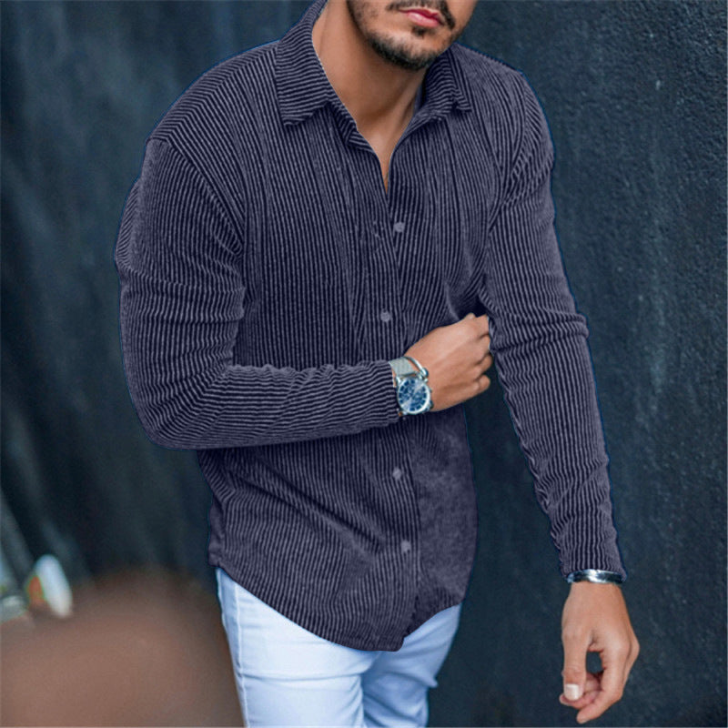 Vertical Pattern Slim-fit Lapel Men's Long-sleeved Shirt