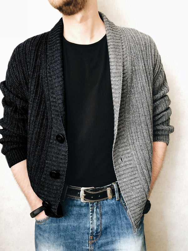 Men's Single-breasted Two-color Stitching Knitted Cardigan Sweater