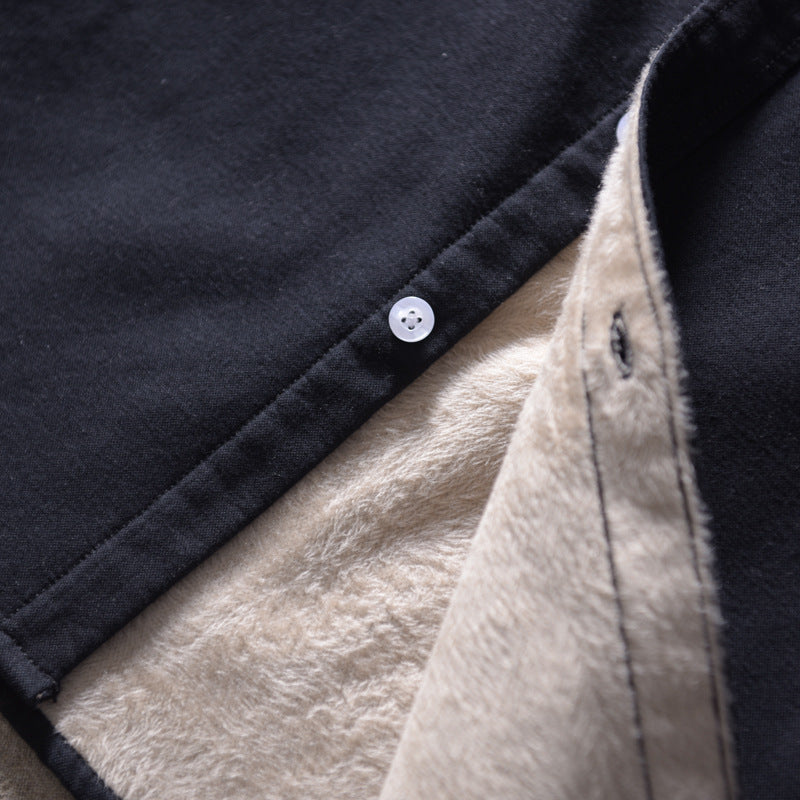 Men's Warm Shirt Jacket Casual Plus Velvet Thick Long Sleeves
