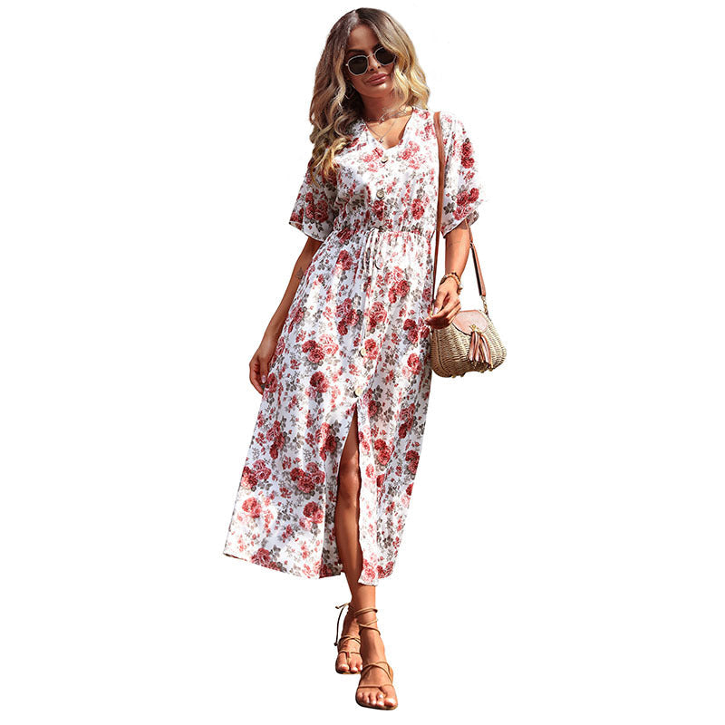 sexy Women's Summer Short-sleeved Printed Dress