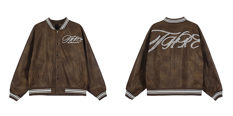 Leather Embroidered Loose Baseball Jacket