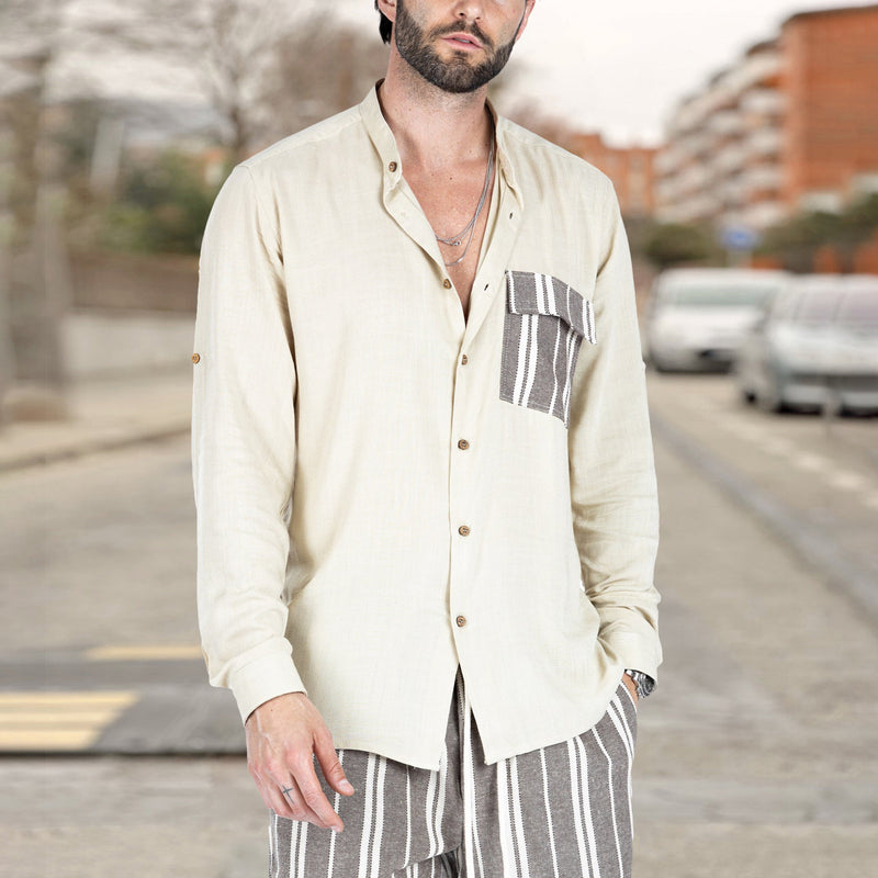 Men's Contrast Color Stitching Lapel Casual Shirt