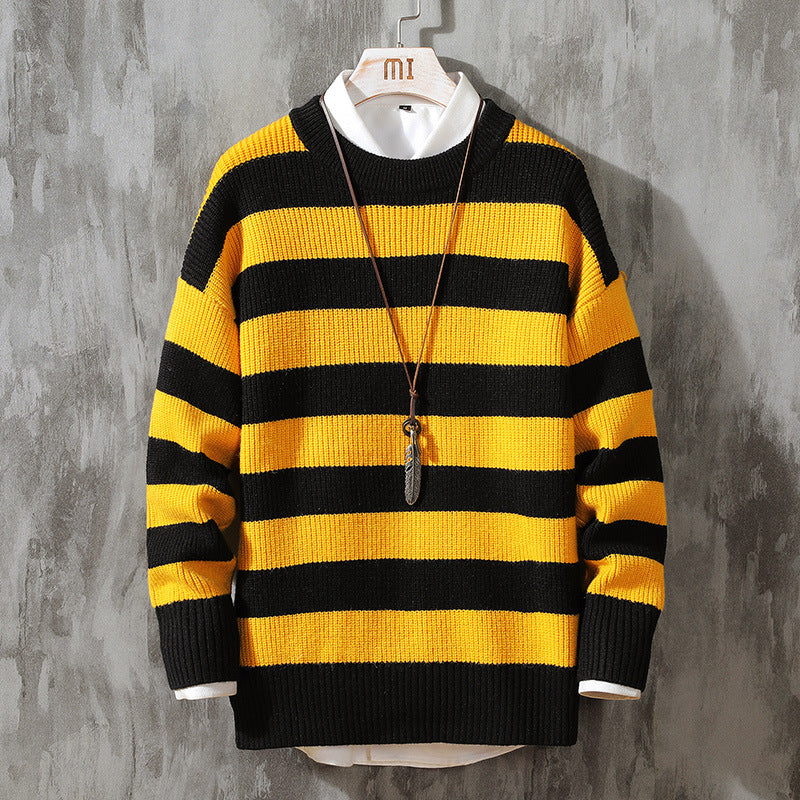 Men's Round Neck Pullover Striped Sweater