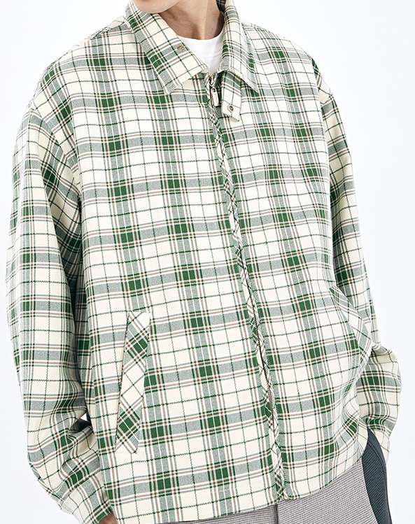 Green Plaid Fabric casual jacket men