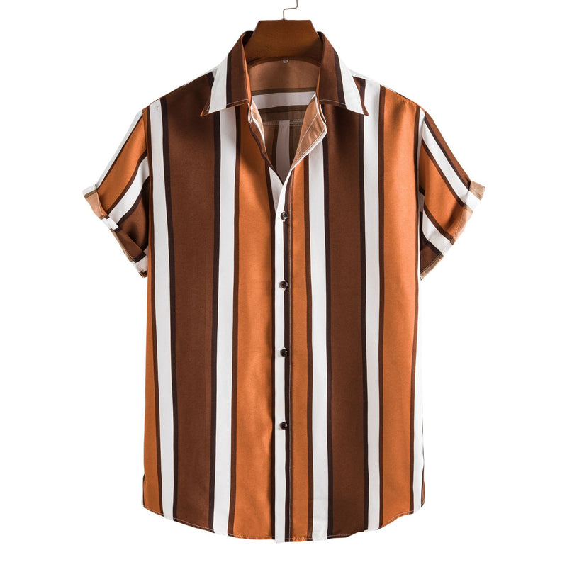 Men's Short Sleeve Casual Shirt Striped Printed Shirt