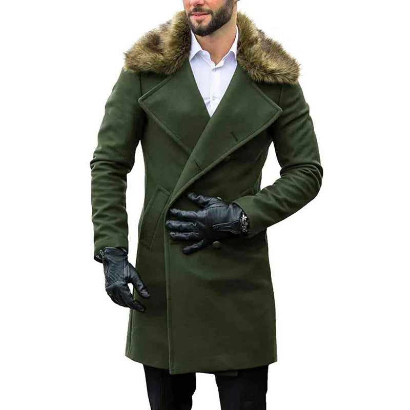 Fur Collar Double-breasted Woolen overcoat