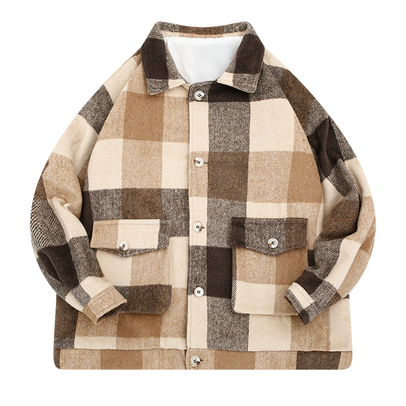 Men's Autumn And Winter Warm Plaid Wool Loose Jacket