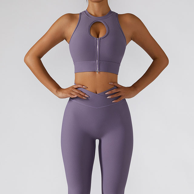 Conjunto de gimnasio con cremallera, ropa deportiva para mujer, deportes